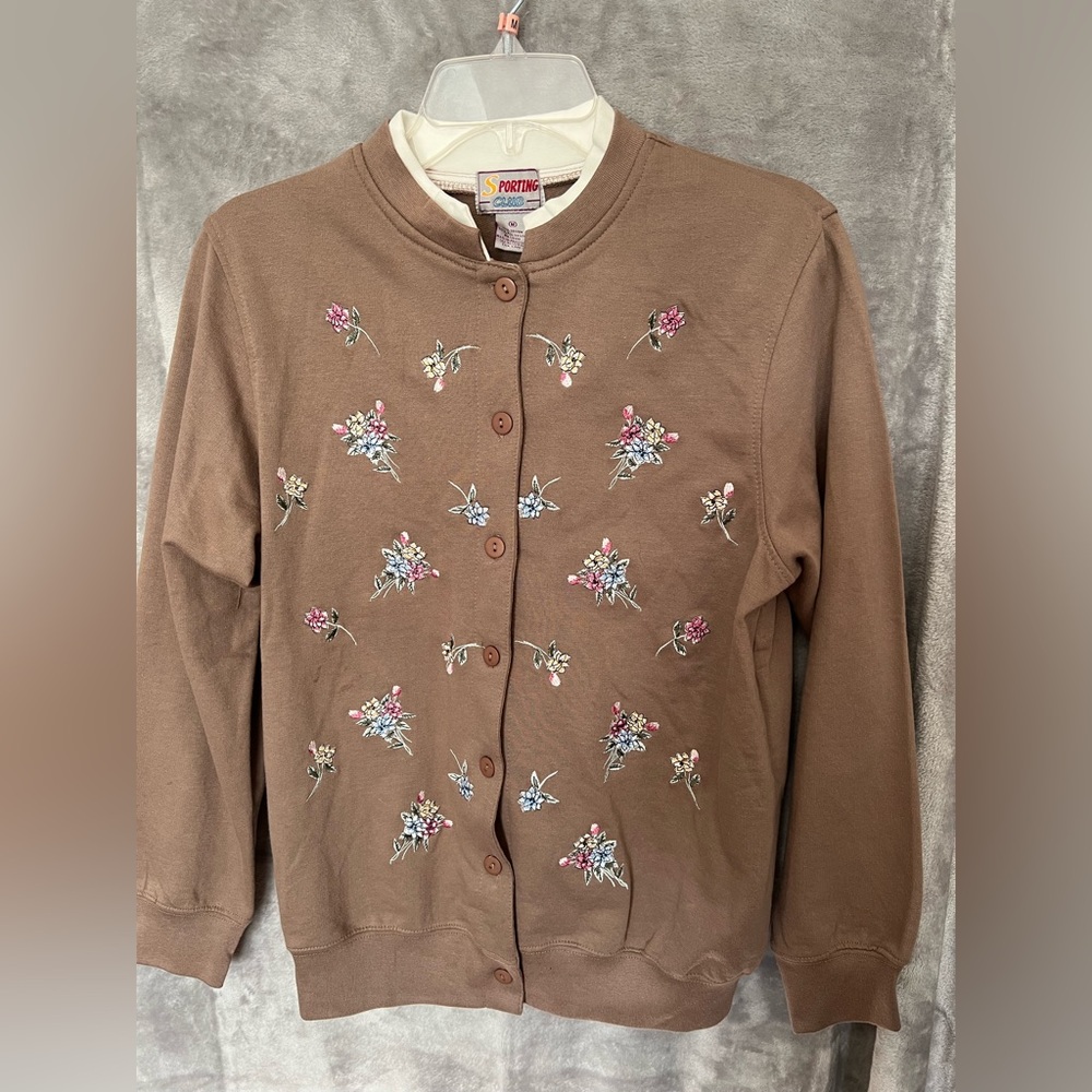 Sporting Club Womens M Brown Floral Embroidered Button Up jacket